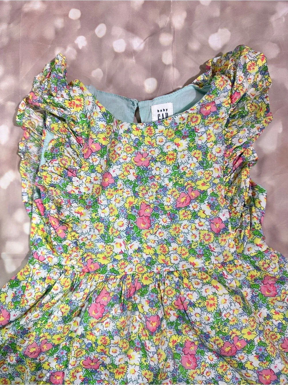 GAP Floral Ruffle-Sleeve Dress - Pink, Yellow & Green